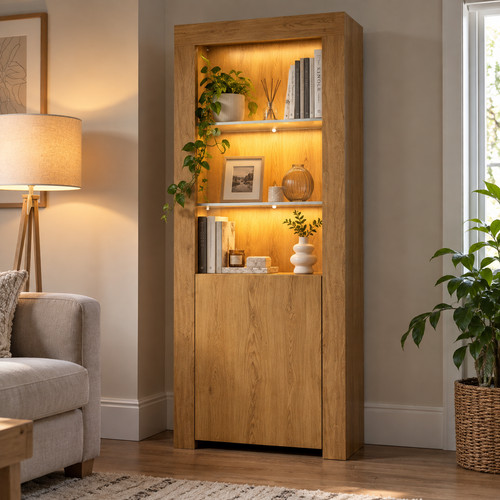 Display cabinet 160cm oak - display, led